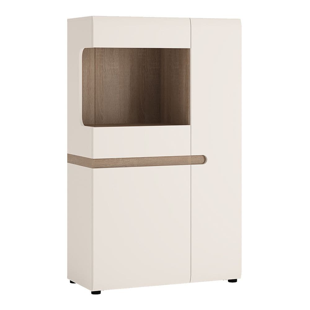 Brompton Low Display Cabinet 85cm wide in White with oak trim